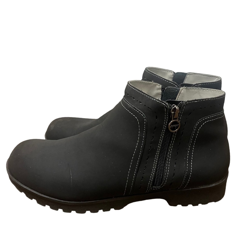 J Sport Jenna Black Ankle Boots Women's 11M Side Zip Comfort‎ Walking EUC